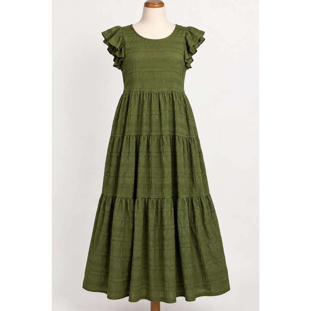 Hunter Green Tiered Maxi Dress XL Boho Cottagecore Forest Fairy Earthy Folk